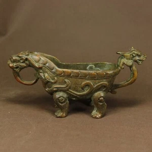 Antique Chinese Bronze Hand Made engraved Dragon Wine Cups Tea Cups - Picture 1 of 11