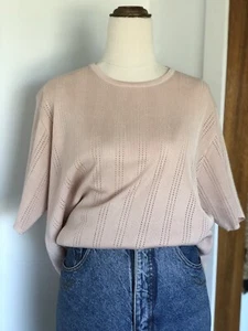 Vintage 80’s ‘Fields’ Pale Pink Knit Oversized Tee T-Shirt Boxy T-Shirt Sz 6-14 - Picture 1 of 8