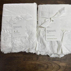 POTTERY BARN BELGIAN FLAX LINEN FRINGE RUFFLE PILLOW SHAM SET OF 2, EURO ~ WHITE - Picture 1 of 6