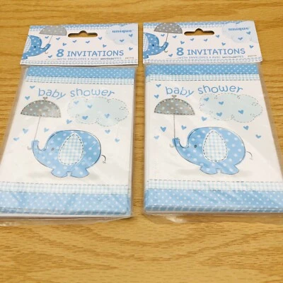 2 paquetes de 8 invitaciones de baby shower elefante azul con sobres bebé niño Foto 1 de 4