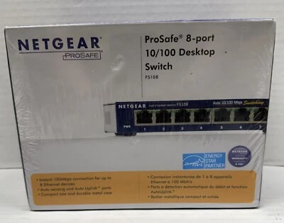 NETGEAR FS108 PROSAFE 8-PORT 10/100 MBPS FAST ETHERNET SWITCH URS3-4 New! - Image 1 of 4