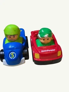 Fisher Price Little People Wheelies SANTA'S ELF BOY and Blue racer - Picture 1 of 10