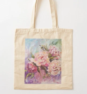 Пион цветочный дизайнер хлопок сумки с короткими ручками для женщин с принтом от оригинального искусства - Изображение 1 из 4