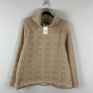 J.Crew Long-Sleeve Funnelneck Pullover Sweater Size XXL Tan White Plaid - Picture 1 of 11