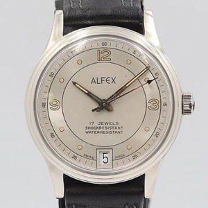 Alfex 4777 Men’s Used Watch Round Silver Date dial Manual Winding vintage - Picture 1 of 3