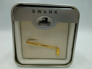 Swank Gold Tone Golf Club Tie clasp in Metal Box Decorated w/Vintage Cars - Picture 1 of 10