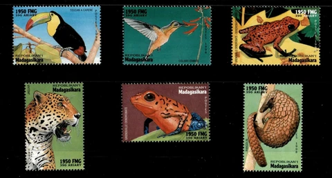 Madagascar 1999 - Fauna of Madagascar - Set of 6 stamps - Scott 1405-10 - MNH Cover