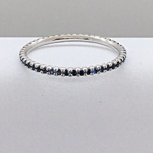 Solid 14K White Gold Natural Blue Sapphire 1.5 mm Stacking wedding Band Ring - Picture 1 of 3