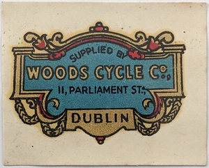 De colección Woods Cycle Co, Parliament Street, transferencia de concesionarios de bicicletas de Dublín, años 20 - Imagen 1 de 3