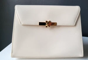 RARE VTG PALOMA PICASSO IVORY GENUINE LEATHER CLUTCH PURSE w/GOLD PICASSO LOGO - Picture 1 of 6