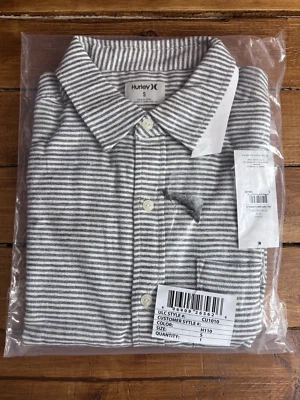 Camisa Hurley Franela Para Hombre S Blanco Rayas Algodón Orgánico Portland LS Botón NUEVA Foto 1 de 4