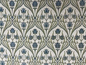 Tessuto tappezzeria tenda cieco Mackintosh Nouveaux/Deco jacquard blu oro - Foto 1 di 8