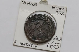 🧭 🇲🇨 MONACO 1 DECIME 1838 HONORE V B70 #103 - Imagen 1 de 3