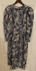 Express Dress Womens Size S Blue Animal Print Hi Low Long Sleeve V-Neck Keyhole - Picture 1 of 15