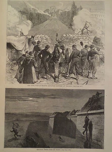 CIVIL WAR FRANCE BATTERY AT NEUILLY & ESCAPE FROM PARIS HARPER'S WEEKLY 1871 - Picture 1 of 2