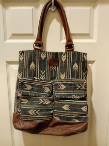 Bolso de Hombro Billabong Cartera Suroeste Negro Marrón Teal Estilo Azteca - Imagen 1 de 4