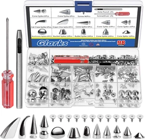 Glarks 98Pcs Silver Mixed Shape Spikes Studs Rivets Kit with Install Tools, - Picture 1 of 12