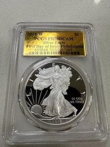 2018 W PROOF SILVER EAGLE PCGS PR70 DCAM FIRST DAY OF ISSUE PHIL GOLD FOIL LABEL - Picture 1 of 5