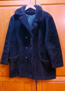 Vintage Herman Kay Women's Size M Brown Double Breasted Faux Fur Pea Coat - Picture 1 of 3