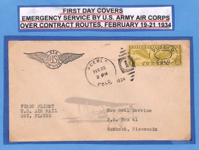 USA Air 1934 WINGS ILLUSTRATED Cover FIRST EMERGENCY FLIGHT Pueblo-Oshkosh YU191 - Image 1 of 4