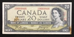 1954 Canada $20 Twenty Dollar Banknote BC-33b Beattie/Coyne Devil's Face - Bild 1 von 2