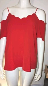 NWT Women's Monteau Red Short Sleeve Blouse /Top  W/Scalloped Neckline Sz XL - Picture 1 of 6