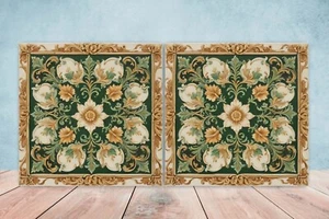 Azulejos de pared de cerámica victoriana - Juego de 2 azulejos de cerámica para salpicadero de cocina para baño - Imagen 1 de 3