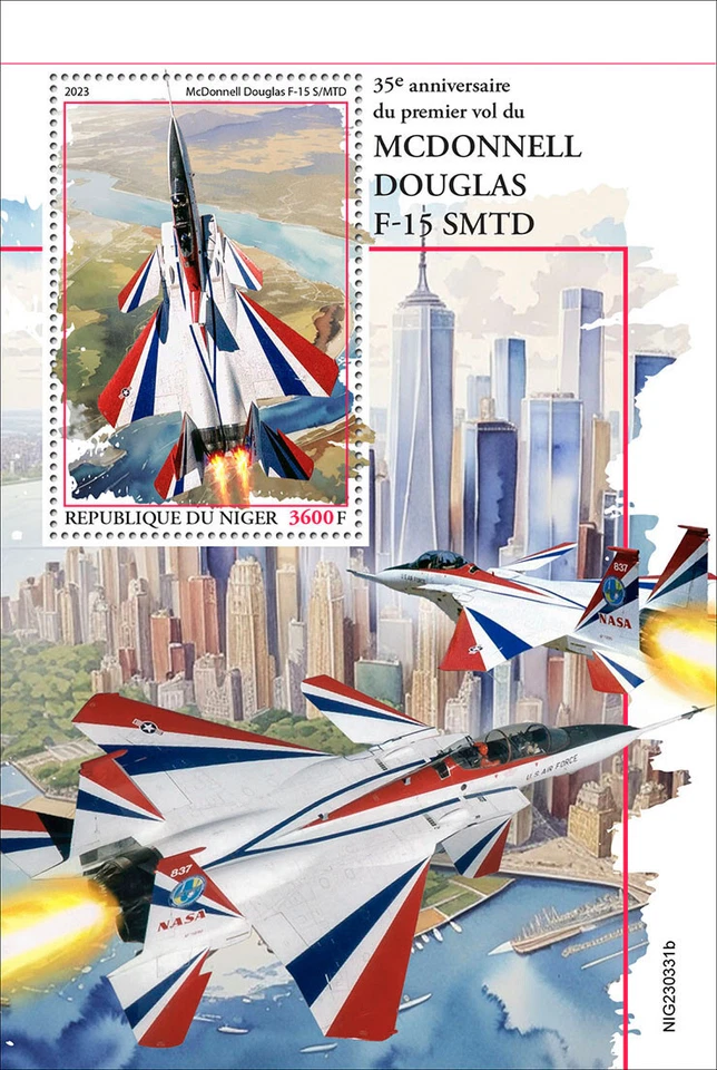 Estampillas de aviones McDonnell Douglas F-15 S/MTD MNH 2023 Níger S/S Foto 1 de 1