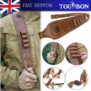 TOURBON Leather 12GA Ammo Carrier Hunting Gun Sling Shotgun Strap w/Thumb Hole - Picture 1 of 24