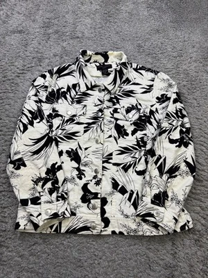 Куртка женская Anne Carson 1X белая с цветочным рисунком льняная смесь на пуговицах стильная шакетка - Изображение 1 из 4