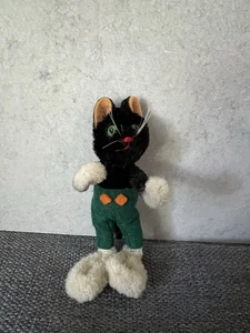 Schuco Mascot Cat Kitten Green Pants 1950s Mohair on Metal Chenille Stem - Picture 1 of 6