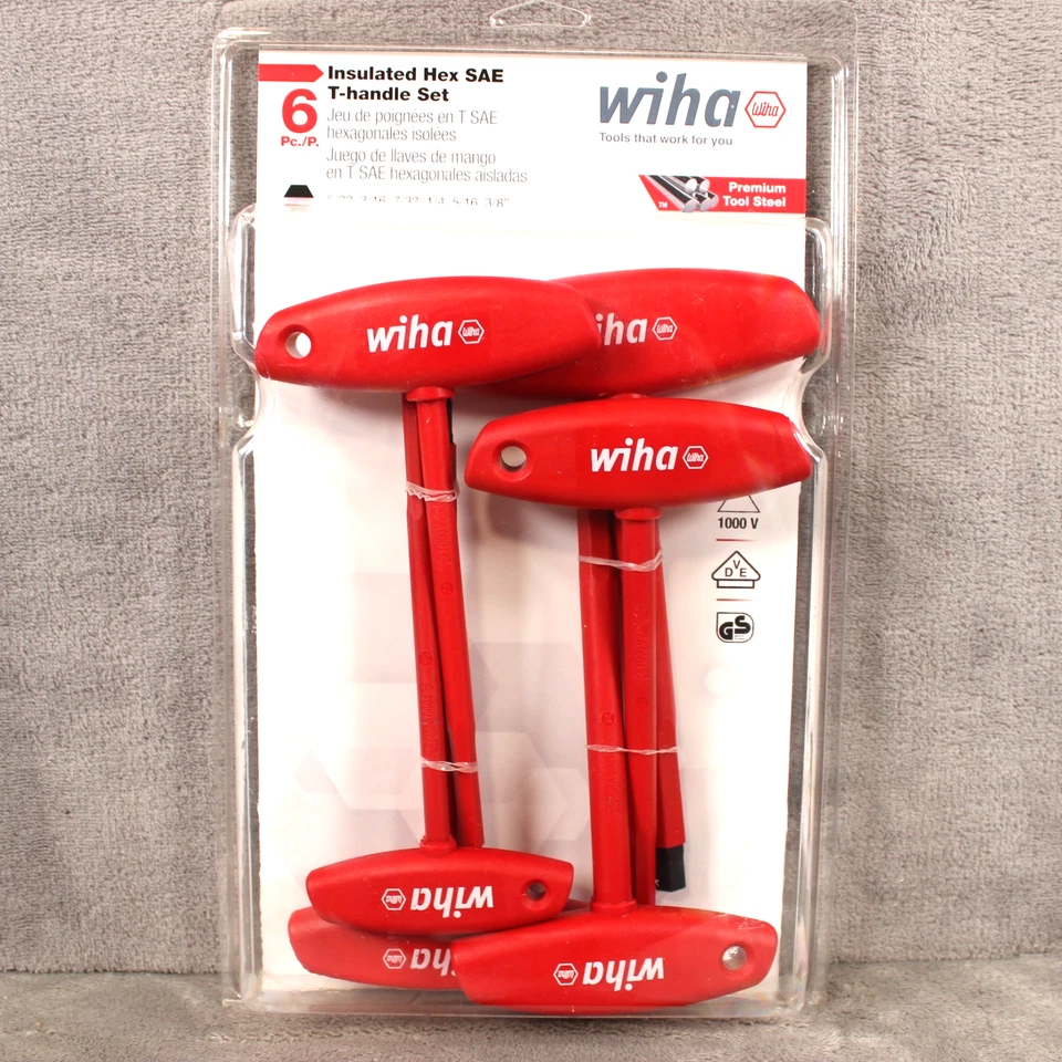 NEW Wiha 33490 6 Piece SAE Standard T-Shape Hex Key Set Insulated 1000v Volts - Image 1 of 3