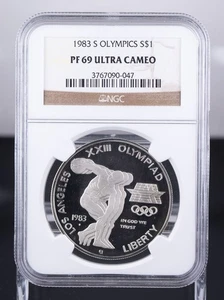 Certified 1983-S Silver $1 NGC PF69 Ultra Cameo Olympics Discus Thrower - Picture 1 of 4