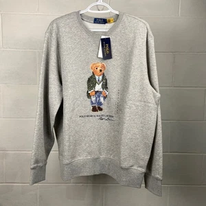 Polo Ralph Lauren Polo Bear Fleece Sweatshirt Large Grey Crew Neck Pullover - Picture 1 of 7