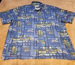 Tommy Bahama mens Silk button shirt 3XL Blue Hula Colorful short sleeve Hawaiian - Picture 1 of 6
