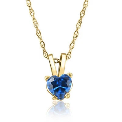 Collar de cadena de oro amarillo de 18" con colgante de zafiro en forma de corazón azul de 1/2 quilate para mujer Foto 1 de 4