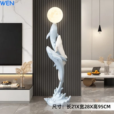 Larger Whale Statue Home Decor Resin Moon Lamp Sculpture Ornament Floor lamp - Image 1 of 4