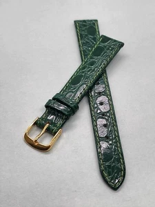 Vintage NOS Speidel 14 mm grün flach genäht Alligator genarbtes Leder Uhrenarmband - Bild 1 von 7