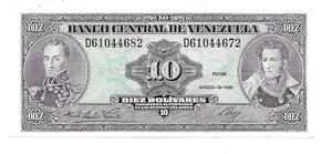 Venezuela 10 Bol. Error Mismatched Serial Number D61044682/D61044672 GEM CU - Picture 1 of 2