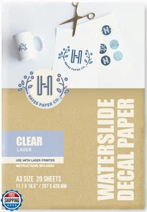 Hayes Paper Co. Wasserschiebe Aufkleber Papier Laser klar (A3, 20 Blatt) - Bild 1 von 5