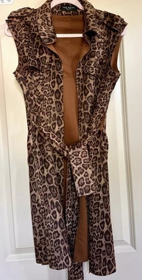 Mob Wife Brown Leopard Print Long Cardigan Vest Size S Sleeveless Open Front - Image 1 of 4
