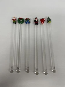 Set Of 6 Christmas Drink Stirrers Swizzle Sticks Xmas Santa Wreath Tree Present - Picture 1 of 18