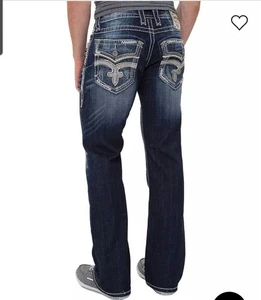 Rock Revival Jarrow Bootcut Jeans Men's Size 27 x 31 Darkwash, Thick Stitch - Picture 1 of 15