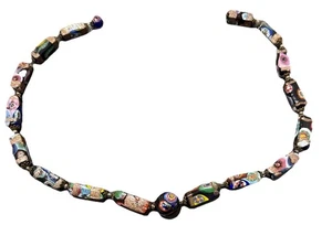 Collana Vintage Millefiori Vetro Perline Caratteristiche Oro Caretato e Blu Cobalto 19” - Foto 1 di 8