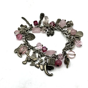 Charm Pulsera Tono Plata Bota Vaquera León Jalapeño Rosa Cuentas Cierre Palanca - Imagen 1 de 6