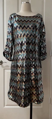 Nuevo con etiquetas Vestido de Lentejuelas Luxology con Patrón Chevron Talla 12 Disco Disfraz de Halloween Foto 1 de 4