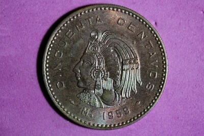 1959 Mo Mexico Cuauhtemoc 50 Centavos Bronze Coin #M23060 - Image 1 of 2