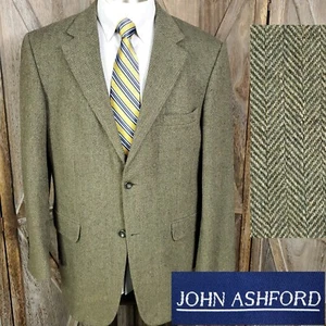 Abrigo deportivo John Alexander para hombre tweed verde talla 43L 43 lana de cordero largo #378 - Imagen 1 de 23