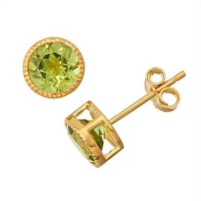 1.80 ctw Round Cut Peridot 14K Yellow Gold Plated Sterling Silver Stud Earrings - Image 1 of 4
