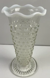 Anchor Hocking Moonstone Opalescent Hobnail Vintage Ruffled Flower Vase 5.75" - Picture 1 of 7